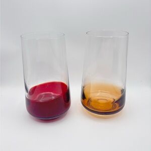 Vintage Colored Base Highball Glasses Set Red Amber Mid Century